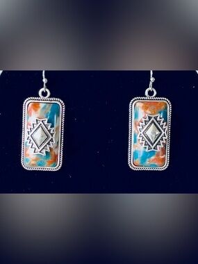 Sterling Silver Inspired Turquoise & Brown Colored Western Earrings "NEW"